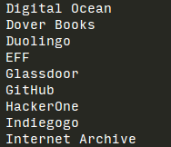 Snippet of my company list