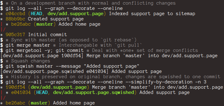 Screenshot of git-sqwish workflow